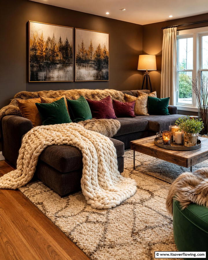 Cozy Textiles for Warmth - 20 Moody Living Room Ideas for a Dramatic Atmosphere