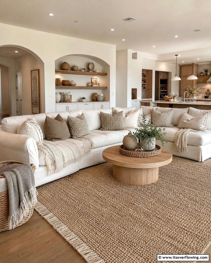Cozy Textured Accents - 21 Neutral Living Room Ideas for Calm & Versatile Decor