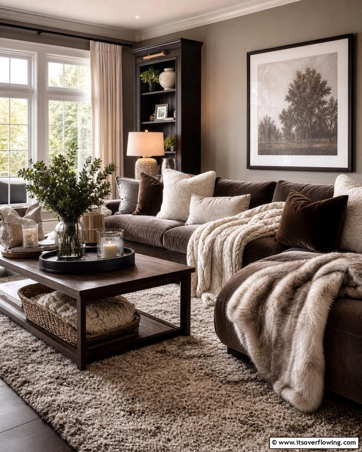 Cozy Textures for Added Comfort - 30 Grey Living Room & Dark Wood Floor Design Combinations
