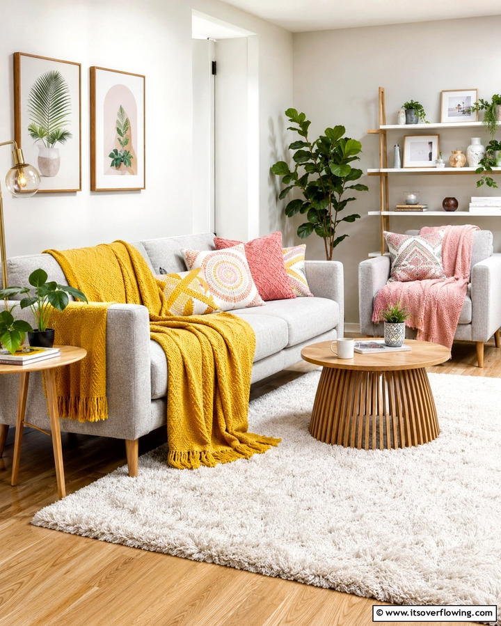 Cozy Throw Blankets - 30 Yellow and Pink Decor Ideas- Vibrant Home Accents