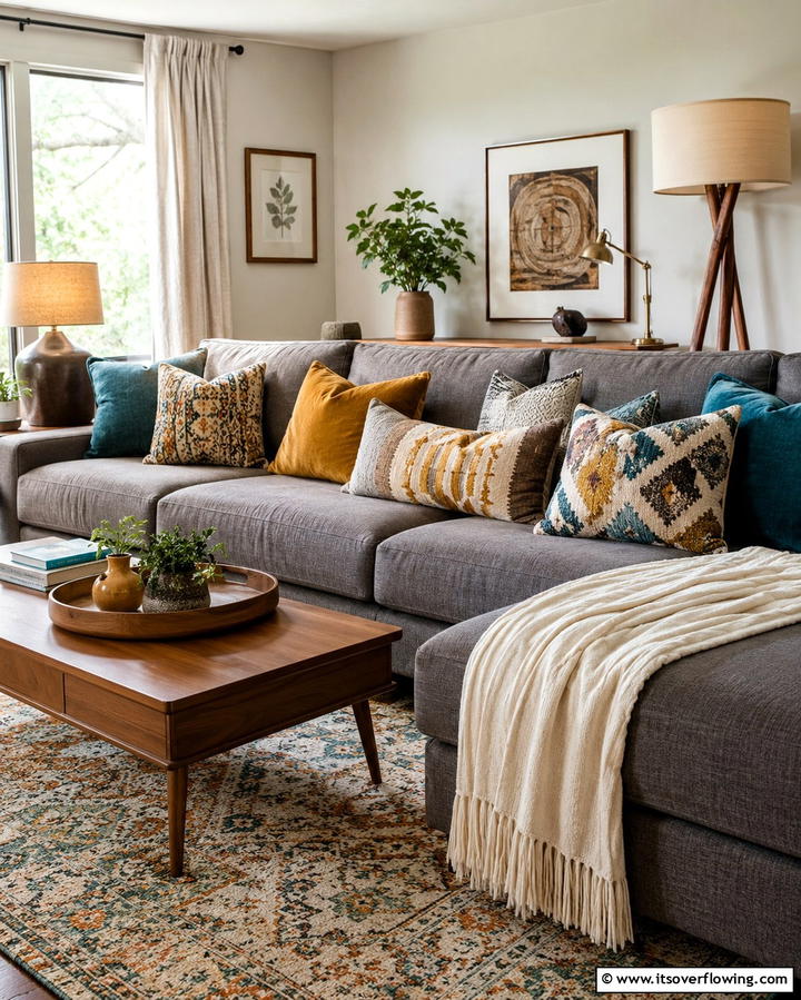 Cozy Throw Pillows - 30 1950s Living Room Ideas for Retro Charm Revival