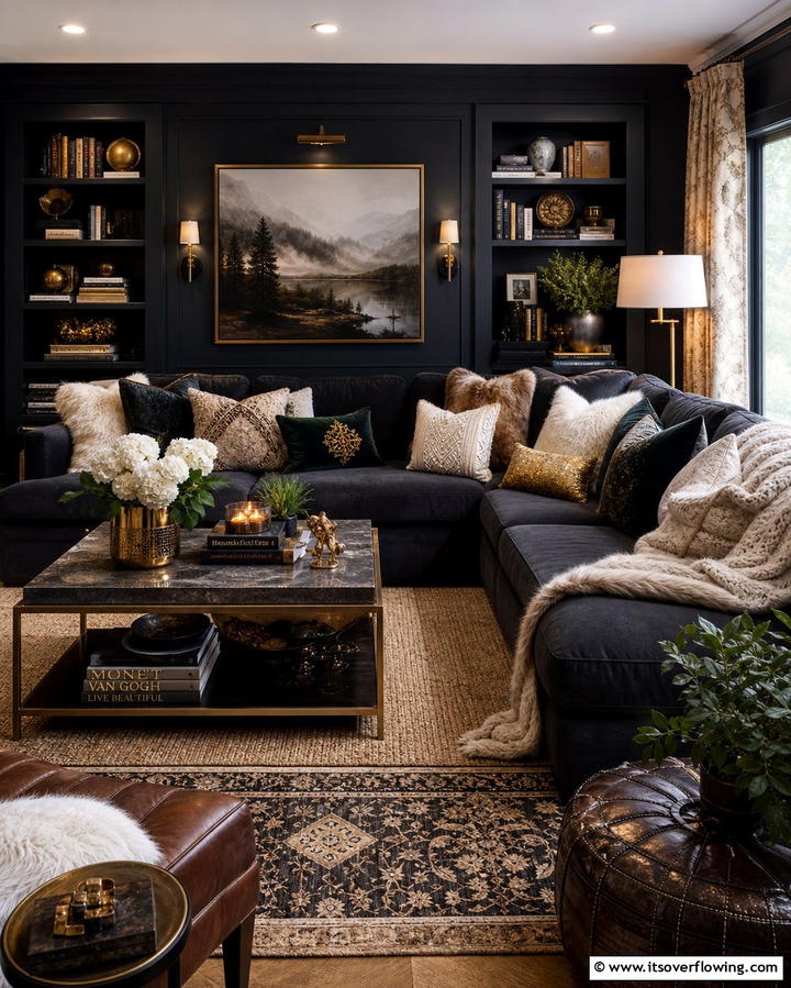 Cozy Throw Pillows - 25 Dark Living Room Ideas for a Moody and Chic Space
