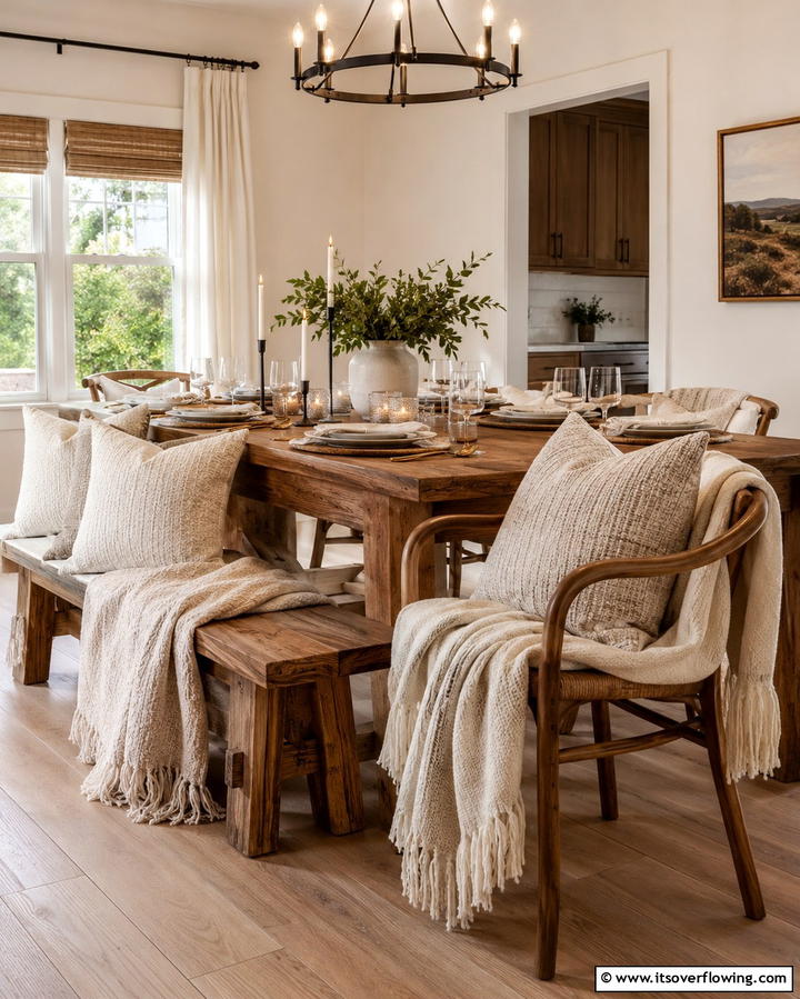 Cozy Throws and Cushions - 30 Rustic Dining Room Ideas for Cozy Family Gatherings