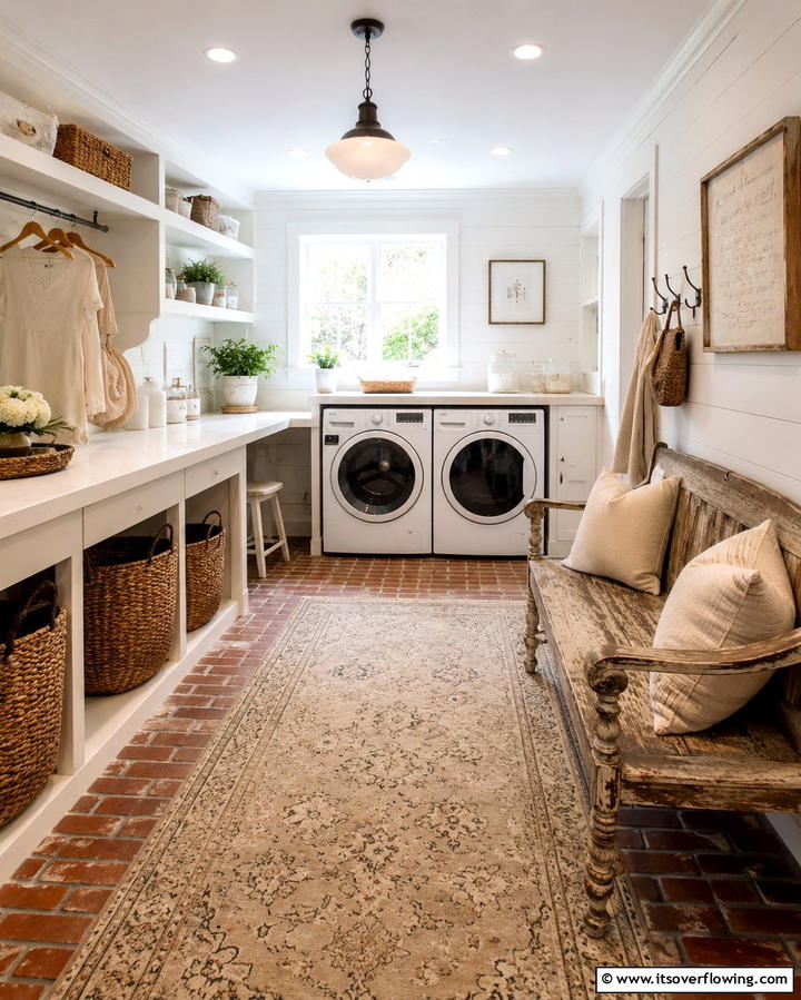Cozy Vintage Seating - 30 Rustic Laundry Room Ideas for Functional Farmhouse Style