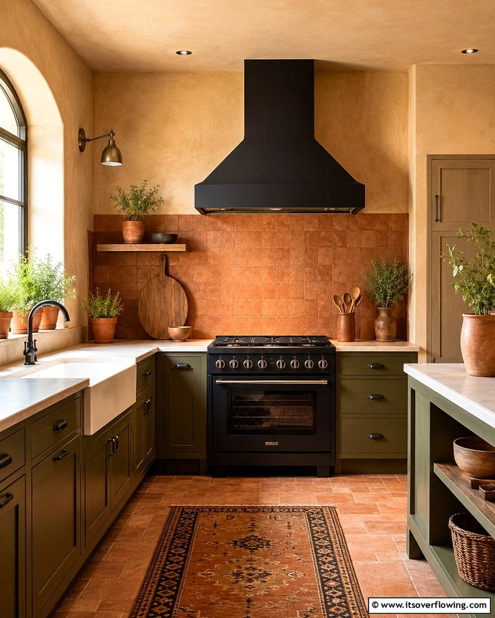 Cozy Warmth with Earthy Tones - 25 Kitchen With Black Appliances for a Sleek and Modern Look