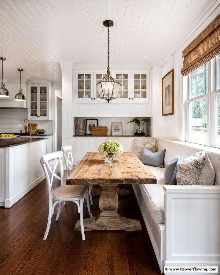 Cozy White Dining Nook - 30 Rustic White Kitchen Ideas for Timeless Farmhouse Style