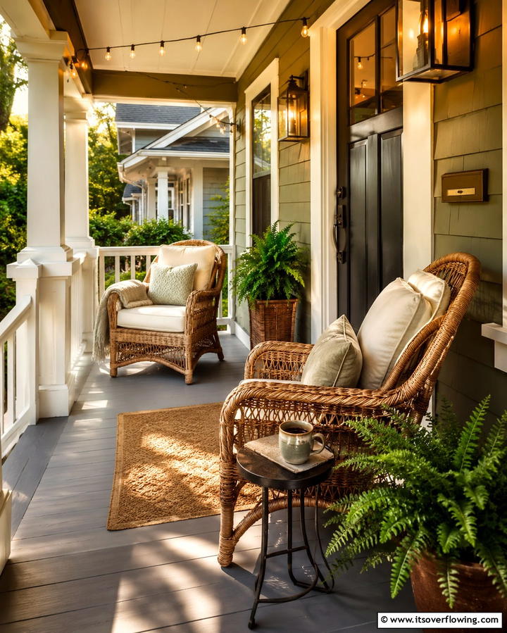 Cozy Wicker Seating - 30 Small Front Porch Ideas to Boost Curb Appeal