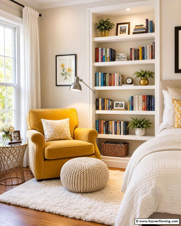 Cozy Yellow Reading Nook - 30 Yellow Bedroom Ideas to Brighten Your Sleep Space