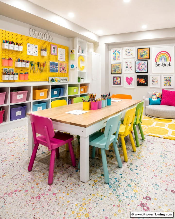 Craft Corner for Creative Projects - 25 Fun Basement Playroom Ideas for Kids of All Ages