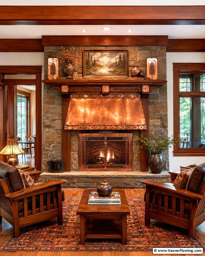 Craftsman Fireplace with Copper Accents - 25 Craftsman-style Fireplace Ideas- Classic & Elegant Designs