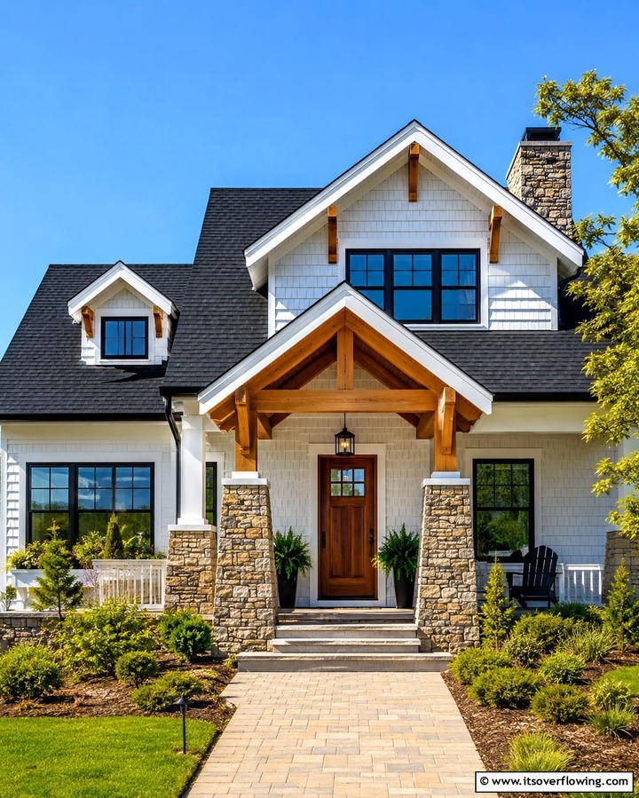 Craftsman Inspired Balance - 25 White Exterior Home with a Black Roof Ideas