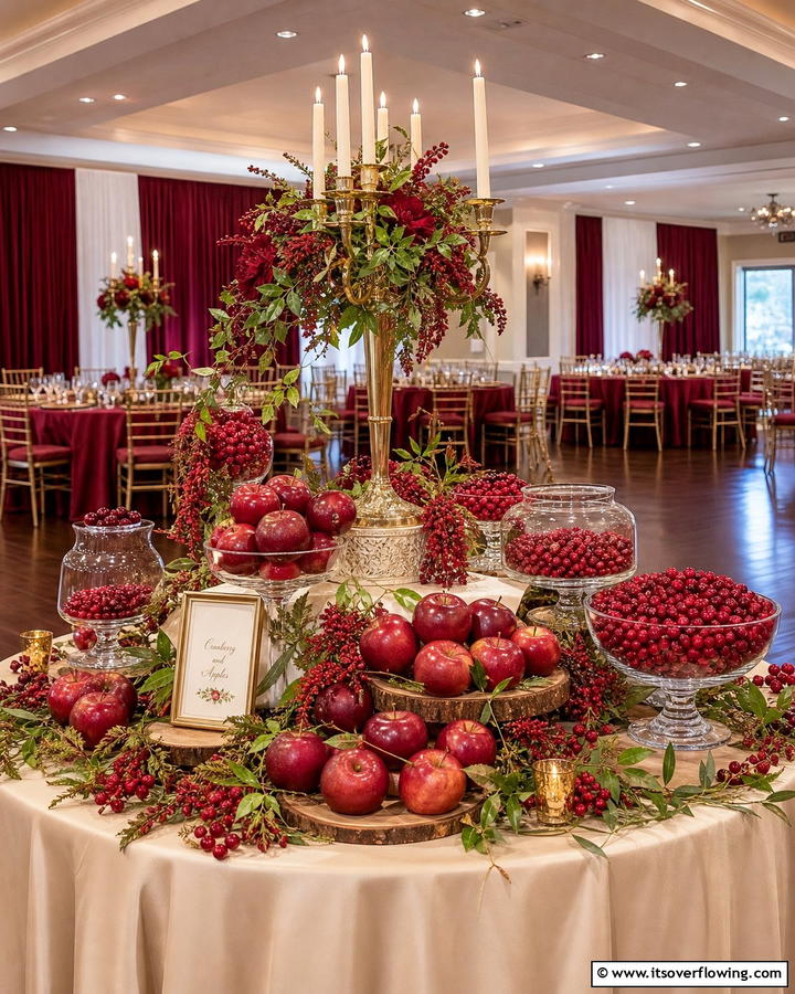Cranberry and Apple Displays - 21 Fall Wedding Décor Ideas for a Seasonal Celebration