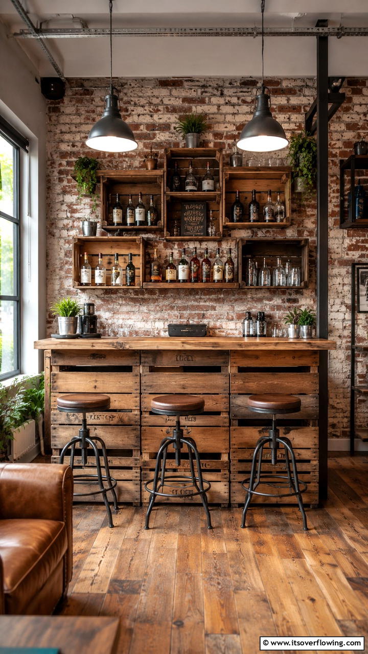 Crate Storage Bar - 30 Budget-Friendly Home Bar Ideas for Entertaining