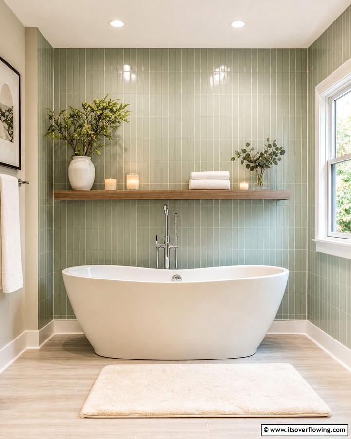 Cream Bathtub with Sage Green Surround - 20 Elegant Sage Green and Cream Bathroom Ideas