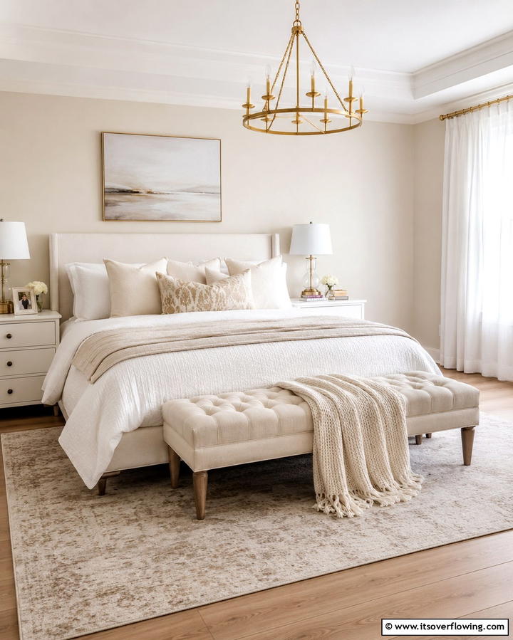 Cream Bench for Functional Seating - 20 White and Cream Bedroom Ideas for a Serene Retreat