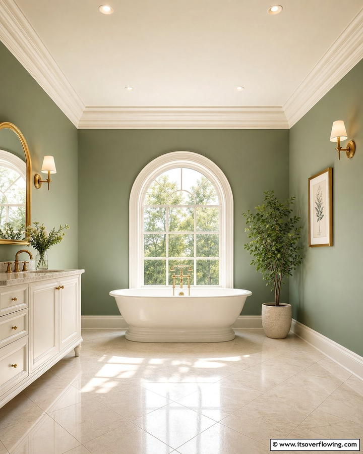 Cream Ceiling with Sage Green Walls - 20 Elegant Sage Green and Cream Bathroom Ideas