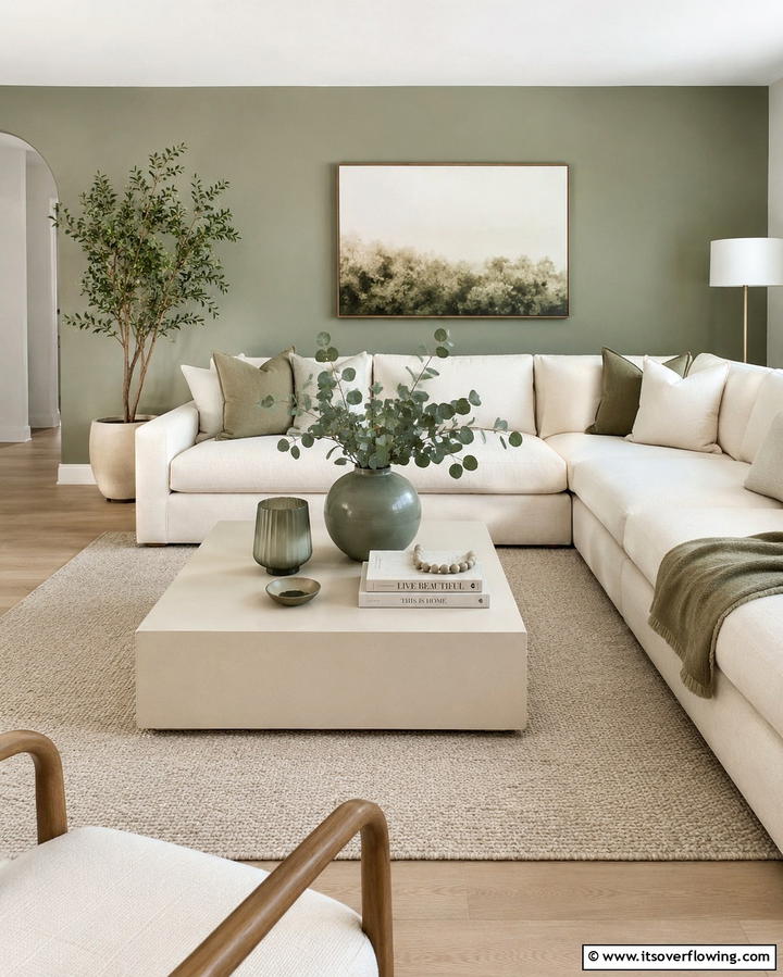 Cream Coffee Table with Sage Green Decor - 25 Sage Green and Cream Living Room Ideas for Serenity