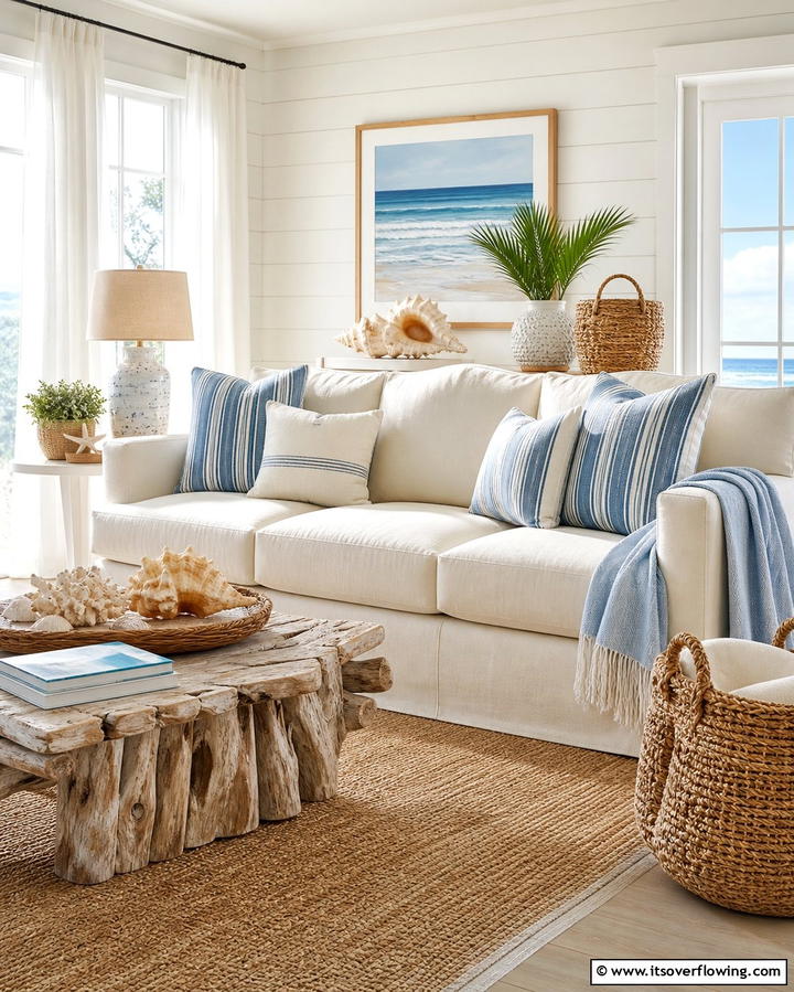 Cream Couch in a Coastal Themed Room - 25 Cream Couch Living Room Ideas for Timeless Elegance