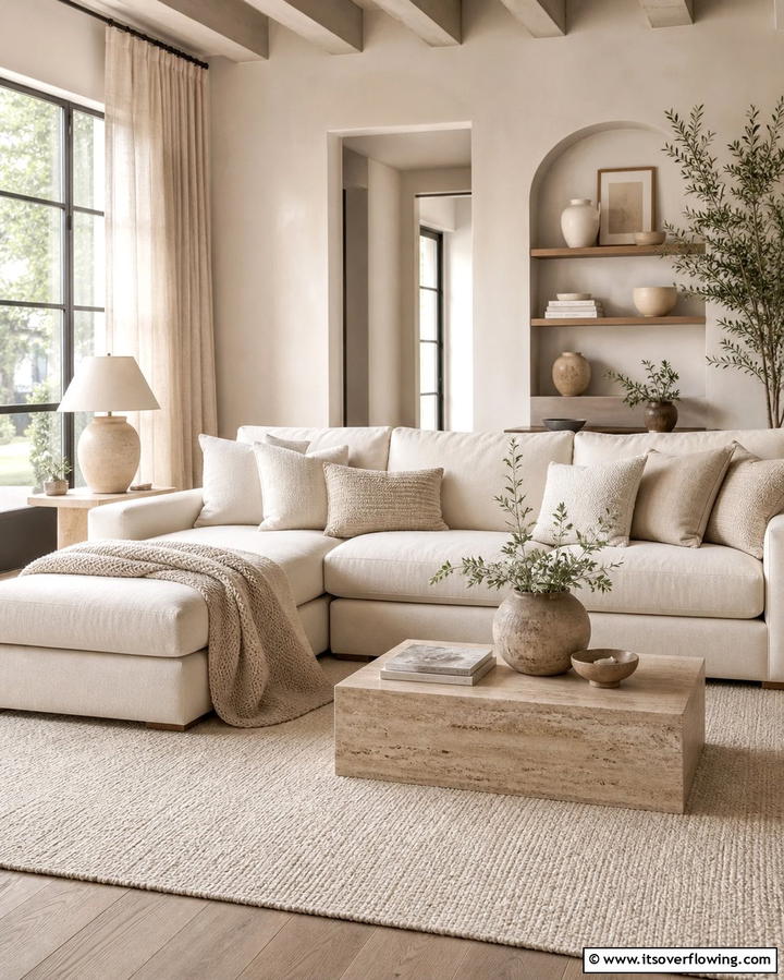 Cream Couch in a Monochromatic Neutral Palette - 25 Cream Couch Living Room Ideas for Timeless Elegance