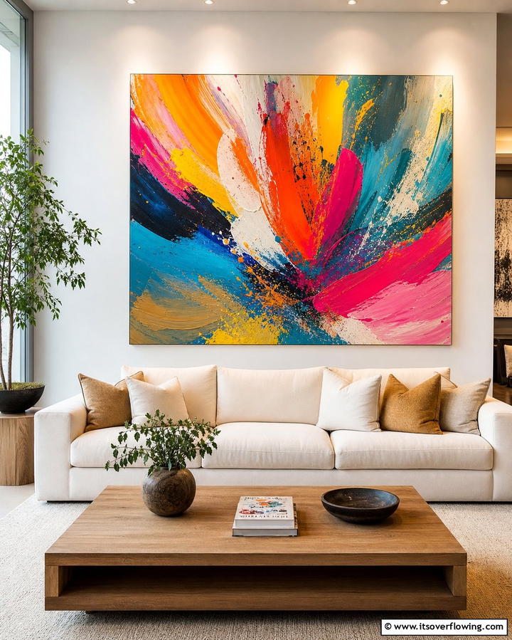 Cream Couch with Bold Artwork - 25 Cream Couch Living Room Ideas for Timeless Elegance