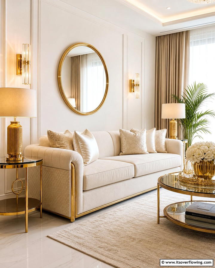 Cream Couch with Gold Accents - 25 Cream Couch Living Room Ideas for Timeless Elegance