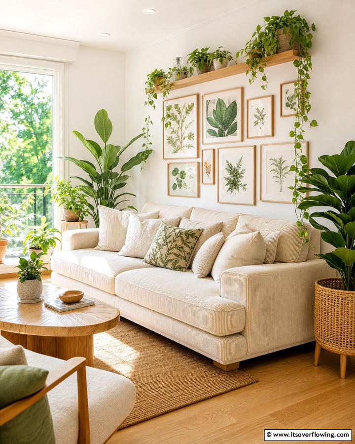 Cream Couch with Greenery Accents - 25 Cream Couch Living Room Ideas for Timeless Elegance