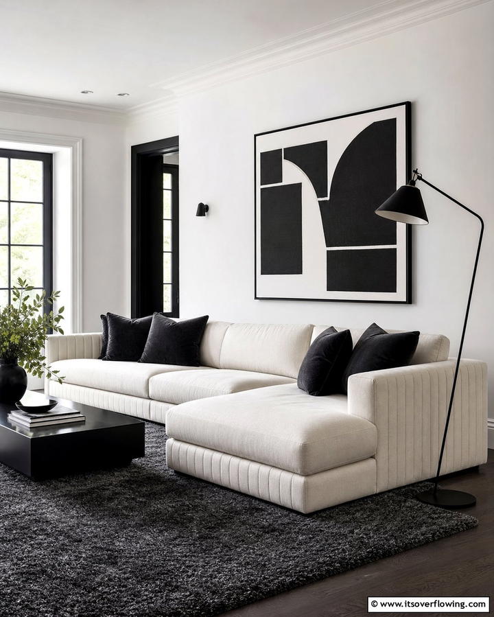 Cream Couch with Monochrome Decor - 25 Cream Couch Living Room Ideas for Timeless Elegance