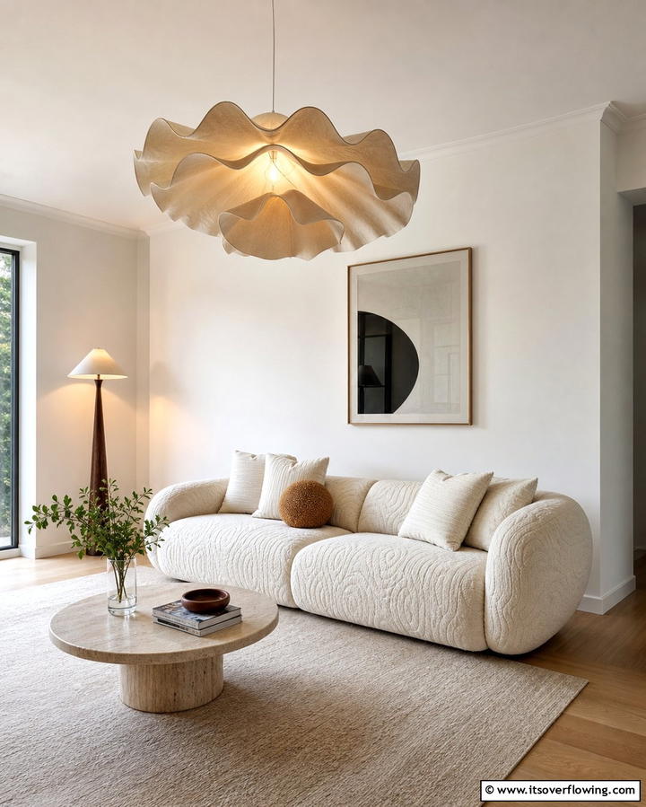 Cream Couch with Statement Lighting - 25 Cream Couch Living Room Ideas for Timeless Elegance
