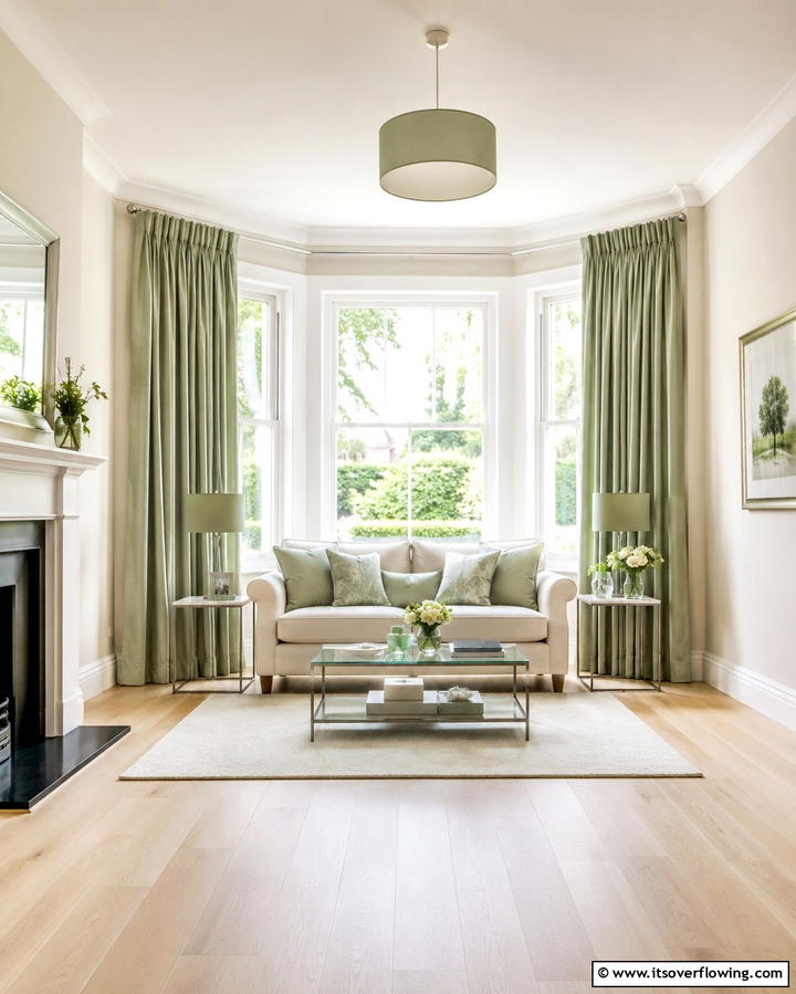 Cream Curtains Paired with Sage Green WallsExact - 25 Sage Green and Cream Living Room Ideas for Serenity