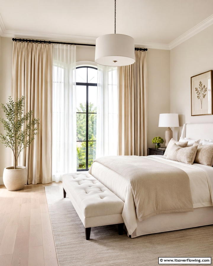 Cream Curtains for Sophistication - 20 White and Cream Bedroom Ideas for a Serene Retreat