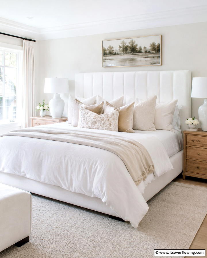 Cream Lampshades for Soft Lighting - 20 White and Cream Bedroom Ideas for a Serene Retreat