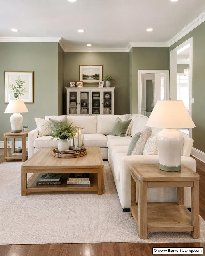 Cream Lighting Fixtures with Sage Green Undertones - 25 Sage Green and Cream Living Room Ideas for Serenity