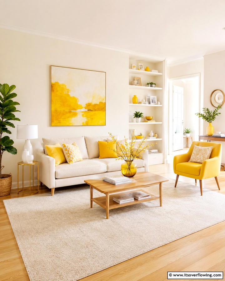 Cream Living Room with Pops of Yellow - 25 Cream Living Room Ideas for Elegant Spaces