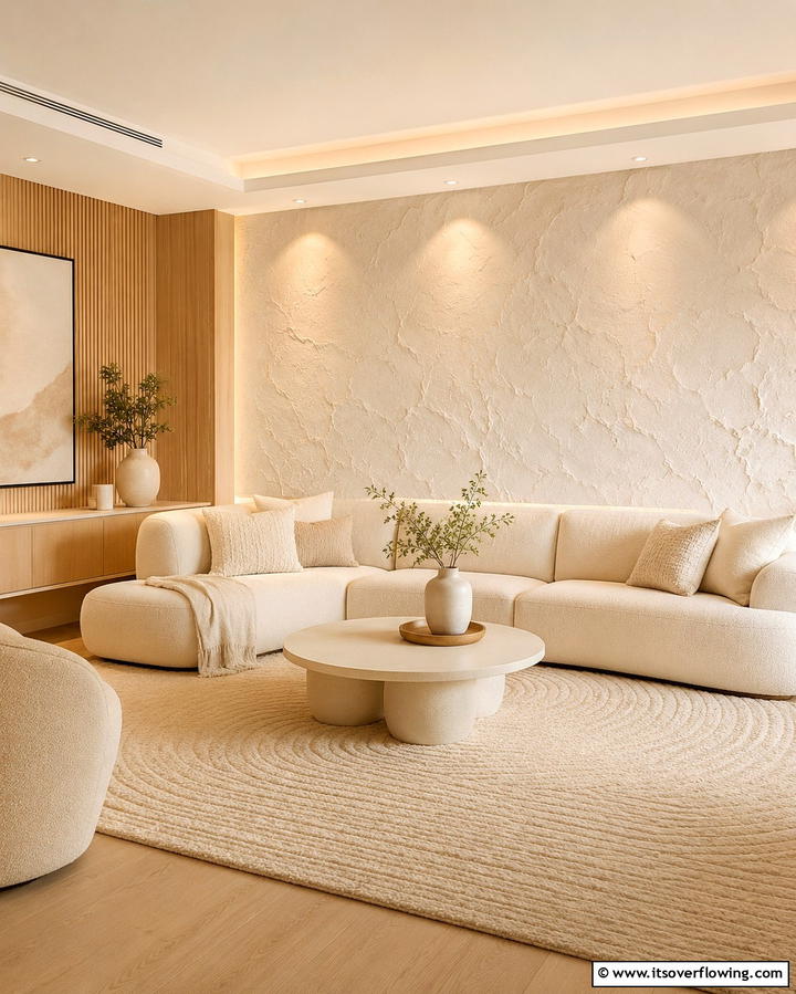 Cream Living Room with Textured Walls - 25 Cream Living Room Ideas for Elegant Spaces