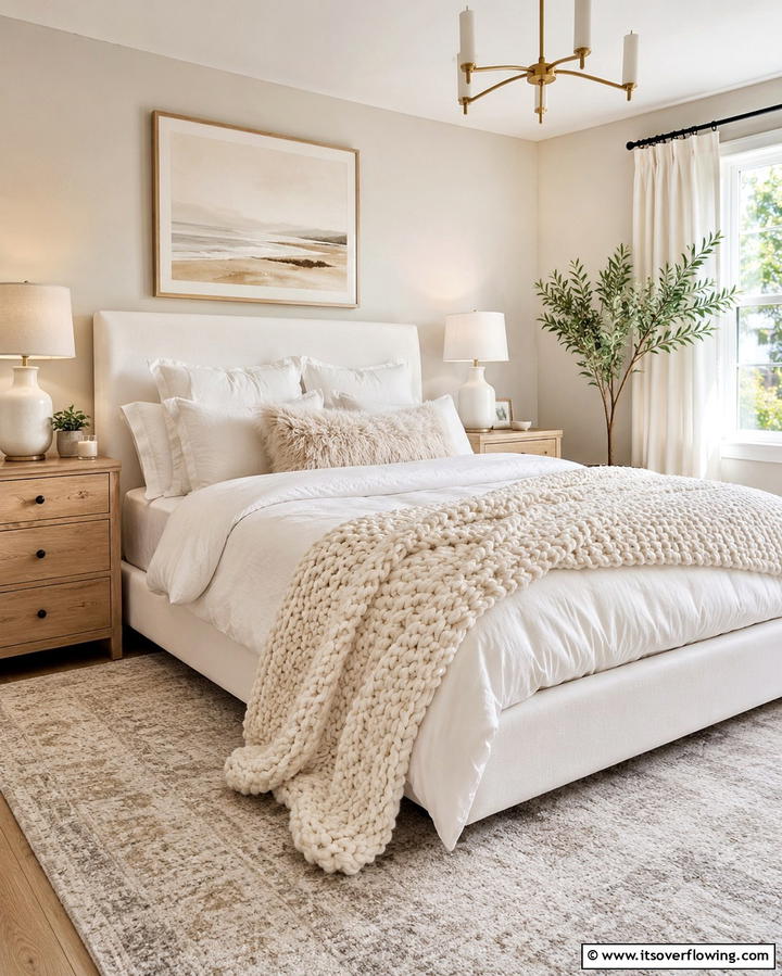 Cream Throw Blankets for Texture - 20 White and Cream Bedroom Ideas for a Serene Retreat