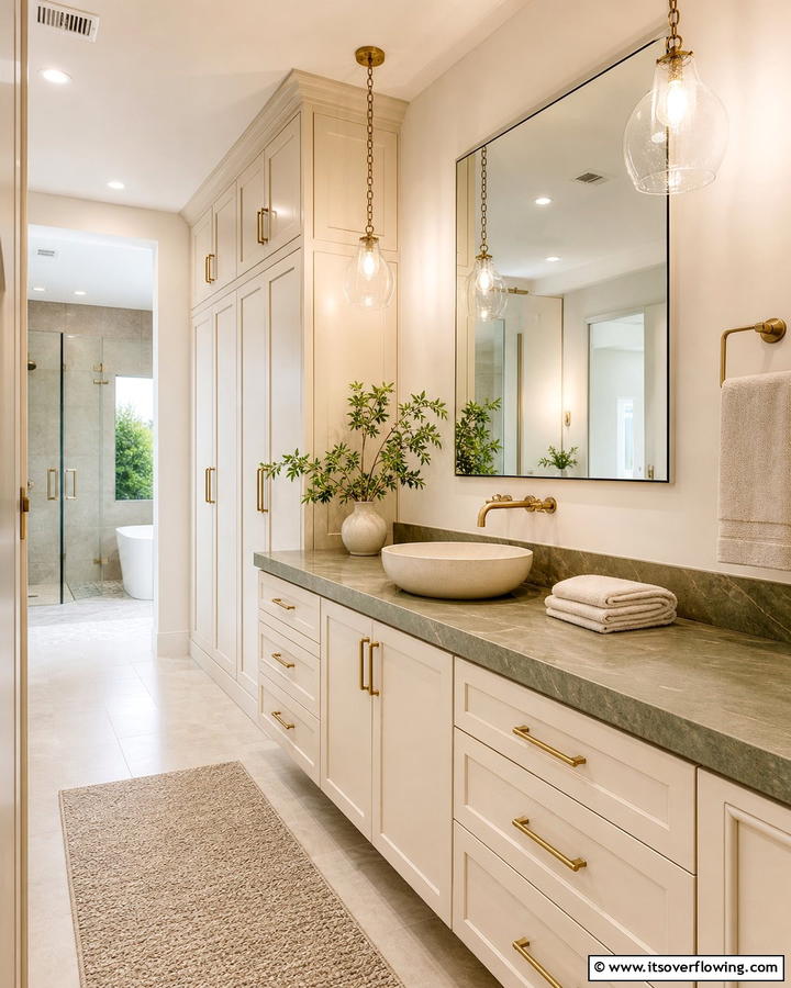 Cream Vanity with Sage Green Countertop - 20 Elegant Sage Green and Cream Bathroom Ideas