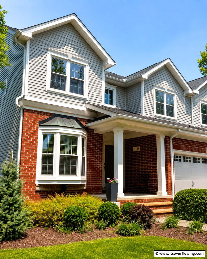 Cream Vinyl with Red Brick - 25 Vinyl Siding and Brick Combinations for Curb Appeal