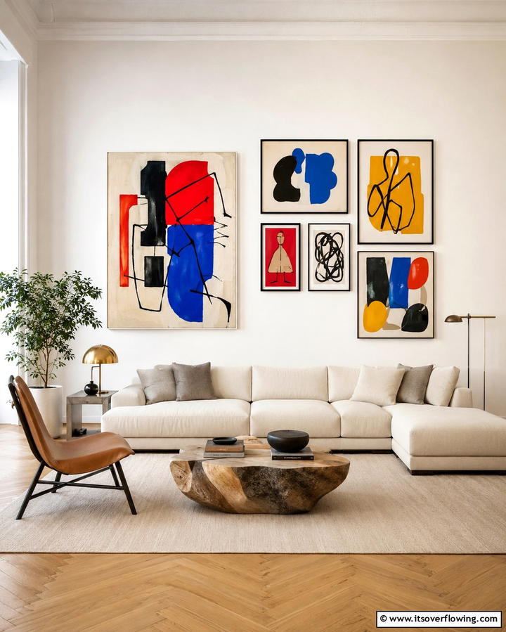 Cream Walls with Bold Artwork - 25 Cream Living Room Ideas for Elegant Spaces