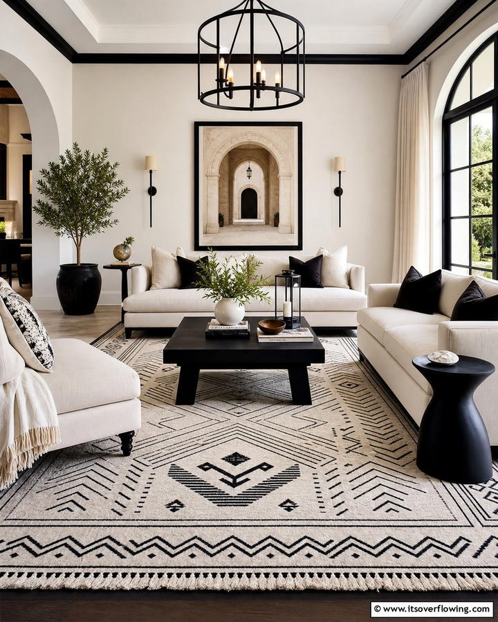 Cream and Black Area Rug - 25 Cream and Black Living Room Ideas for Elegance
