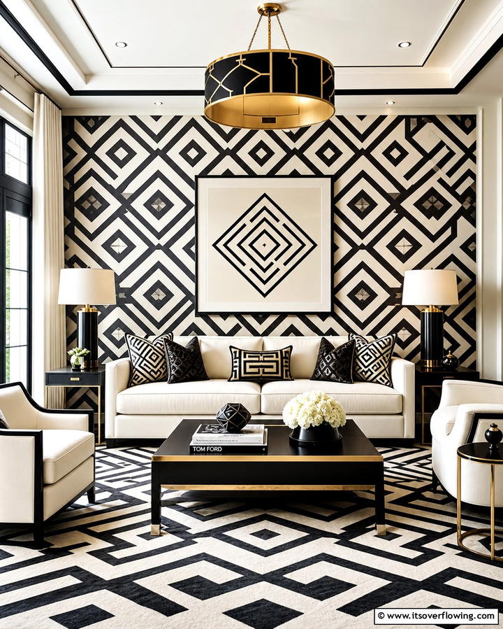 Cream and Black Geometric Patterns - 25 Cream and Black Living Room Ideas for Elegance