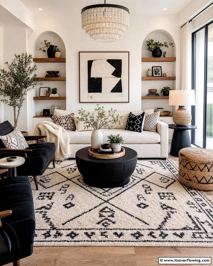 Cream and Black Textured Rugs - 25 Cream and Black Living Room Ideas for Elegance