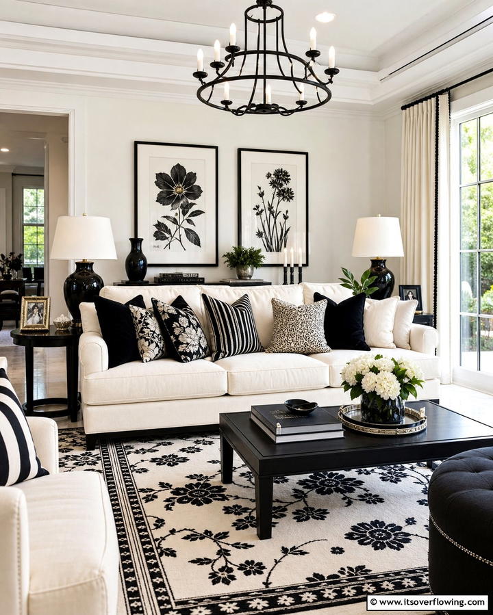 Cream and Black Throw Pillows - 25 Cream and Black Living Room Ideas for Elegance