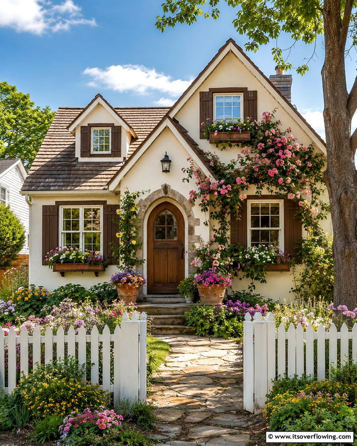 Cream and Brown Cottage Charm - 25 Cream and Brown House Exterior Ideas for Warmth