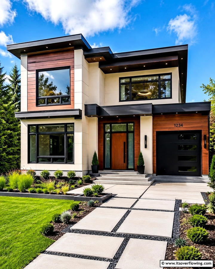 Cream and Brown Exterior with Black Accents - 25 Cream and Brown House Exterior Ideas for Warmth