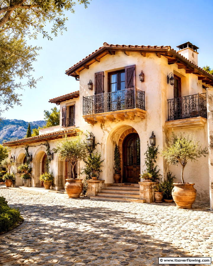 Cream and Brown Mediterranean Villa - 25 Cream and Brown House Exterior Ideas for Warmth