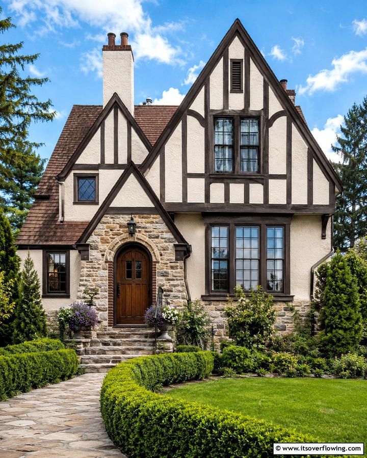 Cream and Brown Tudor Revival - 25 Cream and Brown House Exterior Ideas for Warmth
