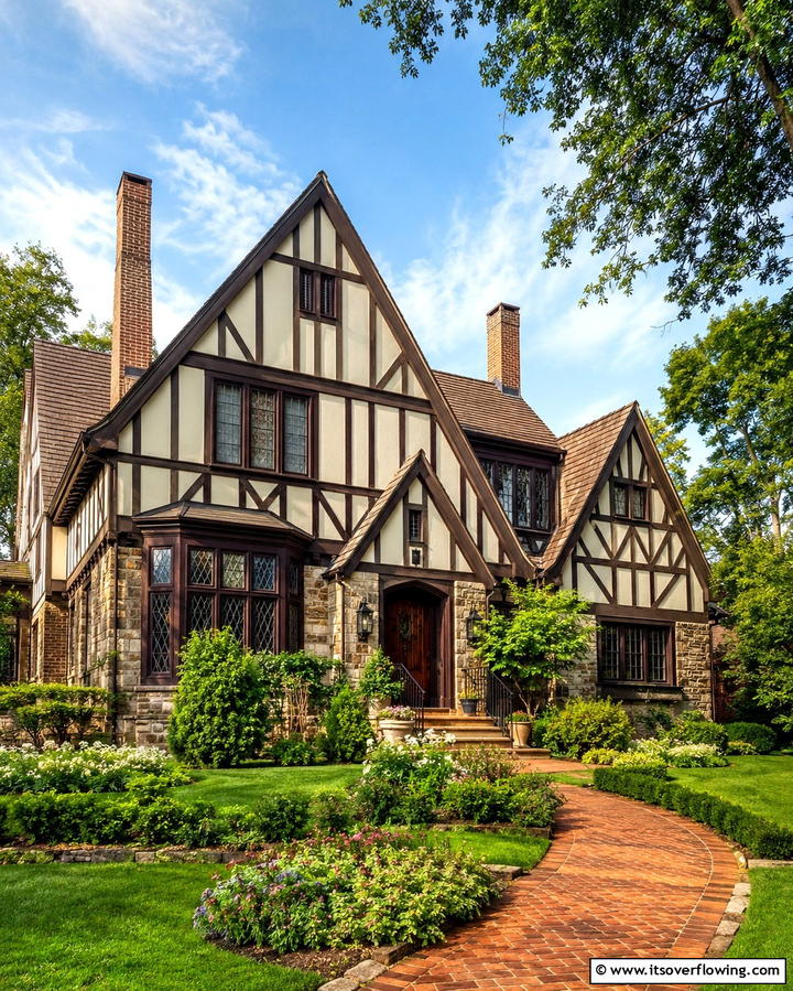 Cream and Brown Tudor Style Home - 25 Cream and Brown House Exterior Ideas for Warmth