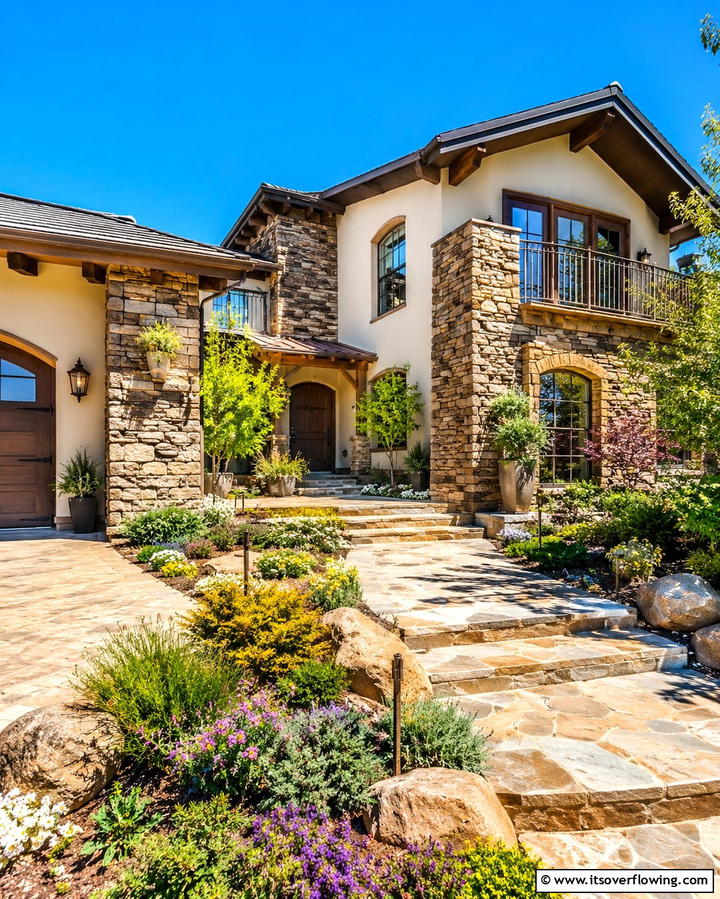 Cream and Brown with Stone Accents - 25 Cream and Brown House Exterior Ideas for Warmth