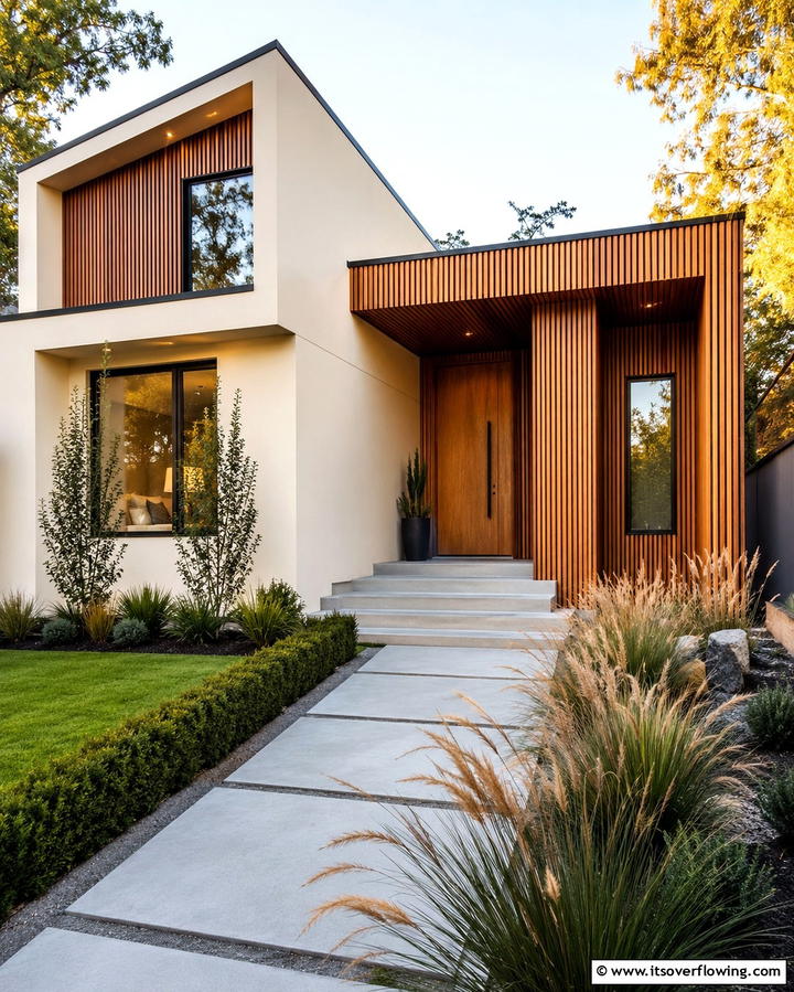 Cream and Brown with Vertical Wood Cladding - 25 Cream and Brown House Exterior Ideas for Warmth