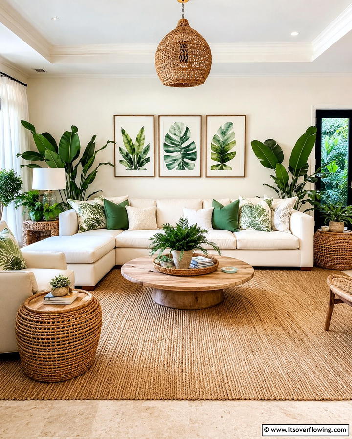 Cream and Green for a Natural Vibe - 25 Cream Living Room Ideas for Elegant Spaces